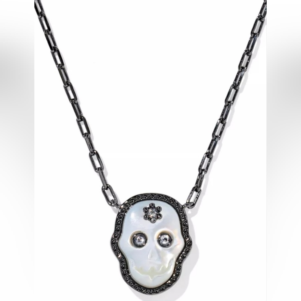 Kendra Scott NWT Skeleton Short Pendant Necklace Gunmetal Dustbag Included